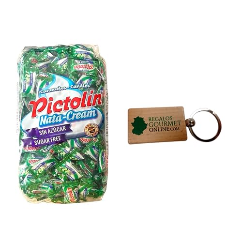 Lote Caramelos Pictolin Menta Nata sin azúcar, bolsa de 800 gr sin gluten con llavero Adri (Grande, Menta y nata)