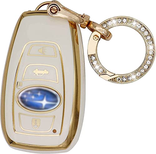 Elegananccy for Subaru Key Fob Cover Soft Full Protection Key Case Shell with Keychain Compatible with Ascent BRZ Crosstrek Forester Impreza Legacy Outback WRX STI (White)