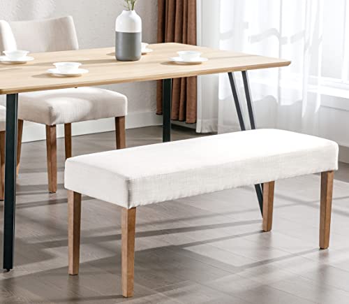 Vescasa Beige Linen Upholstered Dining Bench With Natural Wood Legs, 44.5" W Entryway Farmhouse Padded Bench For Dining Room, End Of Bed, Kitchen, Living Room, 1 Pc #TOP1