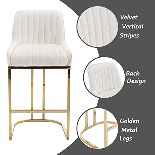Rocity Beige & Gold Barstools Set Of 2 Velvet Counter Height Bar Stools 26 Inch Upholstered Kitchen Island Chairs Modern Bar Chairs With Back #TOP2