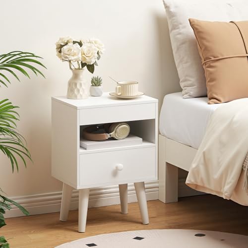 HOOBRO Mesita de Noche, Mesa Auxiliar con Bandeja Extraíble, Cajón de Tela no Tejida, para Sofá, Café, para Sala de Estar, Dormitorio, Blanco EWT191BZ01 - imagen 5