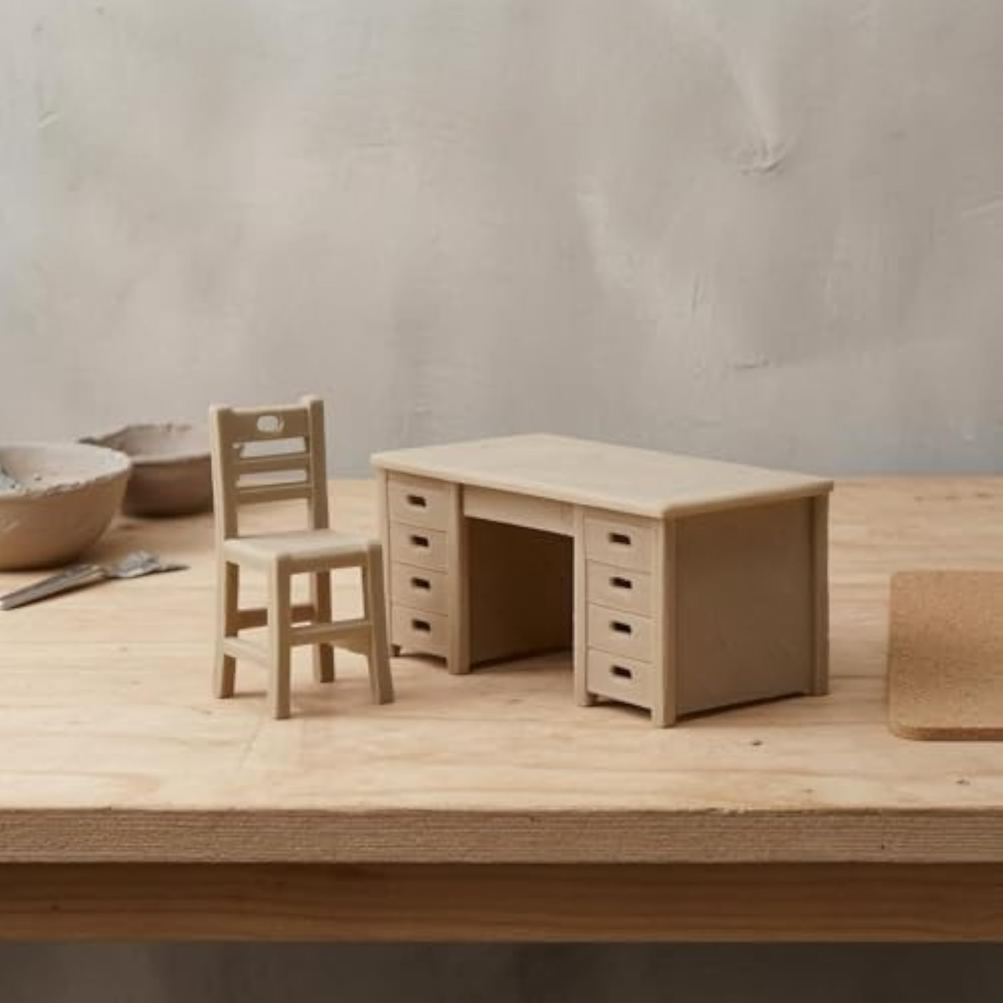 Rectangular Top Mini Desk and Chair Set with Slatted Back