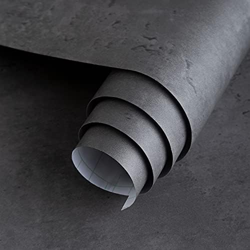 16"×591" Extra Thick Dark Grey Black Concrete Wallpaper Peel and Stick 3D Concrete Cement Contact Paper Stained Vinyl Matte Textured Removable Walls Sticker for Kitchen Living Room Bedroom Basement