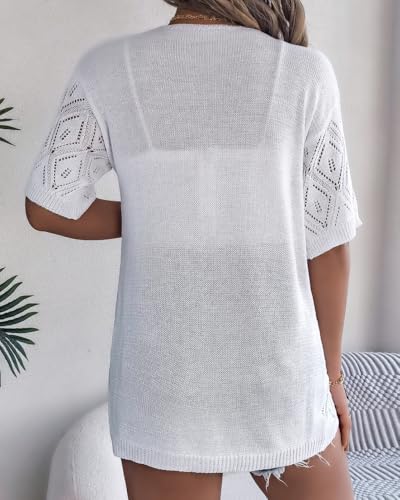 Image of Sulozom Crochet Summer Cardigans for Women Lightweight Short Sleeve Open Front Kimono Boho Beach Vacation Clothes