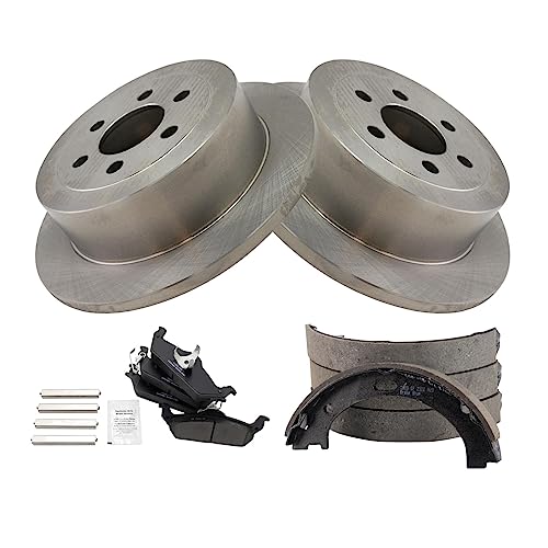 Image of TRQ Rear Brake Pad and Rotor Set Ceramic Parking Shoe Compatible with 2003-2004 Dodge Dakota