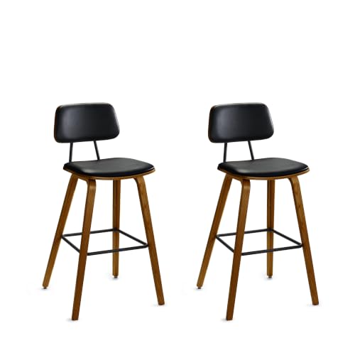 Image of UPLIFT DESK Kerbey Barstool Set of 2 Bar Height Chairs with Backs, Sleek, Supportive, Seating for Bar Height Tops, Vegan Faux Leather, Durable Wood and Powder-Coated Metal Frame (Set of 2) (Dark Oak)
