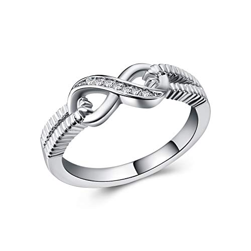 18K Gold Plated Shiny Diamond Ring Single Rows Cubic Zirconia Cocktail Rings CZ Diamond Single Row Ring Eternity Celtic Knot Engagement Wedding Band Ring for Women TZ.46 (US Code 6)