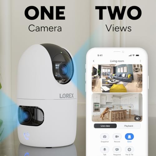 Image of Lorex Connect 2K Indoor Dual Lens Wi-Fi 6 Camera | New Connect App | 360 Pan-Tilt | Person & Pet Detection | Color Night Vision | Instant Call | 2-Way Talk | Cloud & Local Storage Option