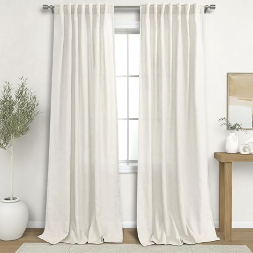 KOUFALL Linen Curtains 96 Inches Long 2 Panels Set, Boho Modern Farmhouse Decor Drapes for Living Room, 8FT Cream Ivory Natural Pottery Earth Tone Sheer Floor to Ceiling Curtains for Barn Furniture