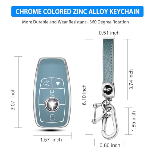 Image of QBUC for Mercedes Benz Key Fob Cover with Keychain(Blue) | Compatible with Benz C E R S G S CLS CLK GLC ML GLE GLS SL SLR McLaren AMG Key