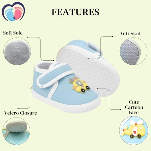 Image of PureSole Cotton Baby Shoes for 6-12 Months | Lightweight & Breathable Booties with Flexible Anti-Skid Sole | Casual Shoes for Baby Boys & Baby Girls