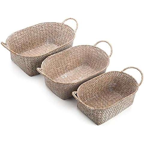 DECRAFTS Blanco Seagrass Cestas de Almacenamiento con Asas Cestos Mimbre Cover