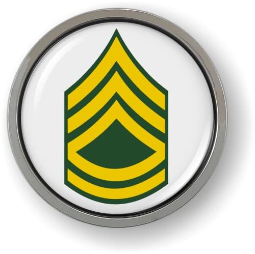Image of US Army Rank CAR Emblem Badge Metal Bezel - Sergeant First Class E-7 (SFC) | Official U.S. Army Licensed Product, 3D Domed, Enlisted Soldiers Insignia Chrome Sticker, made by BestLicensePlateFrames