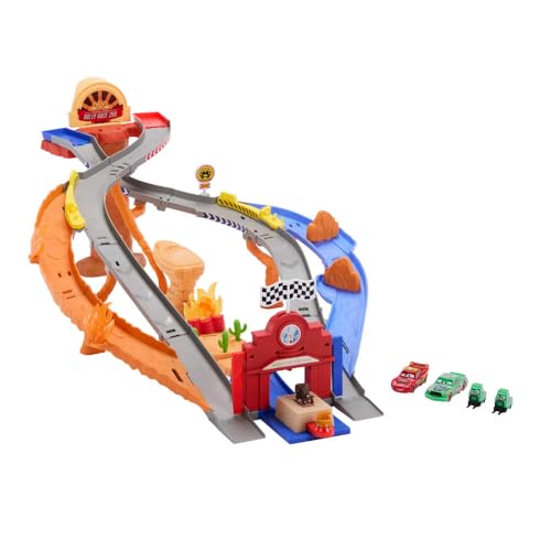 Mattel Disney and Pixar Cars Toy Playset, Lightning McQueen & Chicks Hicks & 2 Pitty Crew Vehicles, 2 Ways to Race, Race & Rescue Rescue Road Raceway - image 4