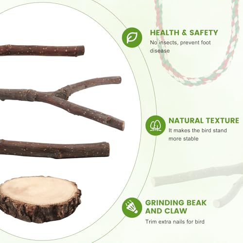 Image of 9 Pcs Apple Wood Bird Perch, Platform & Rope Set for Cage | Natural cotton material for foot comfort; natural apple wood for safe chewing; easy tool-free wing-nut setup.