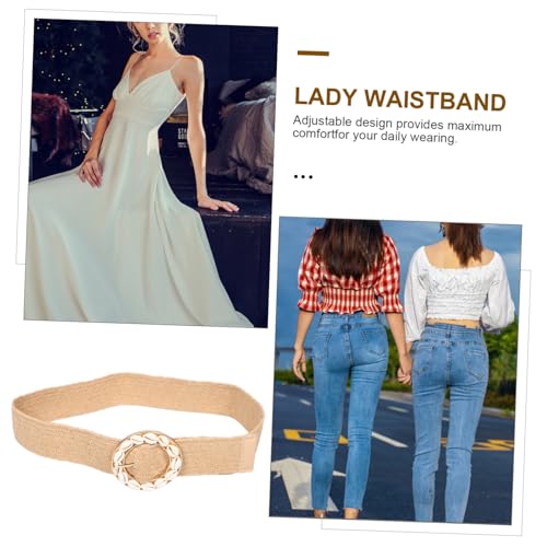 NOLITOY Bohemian Woven Elastic Belt with Natural Round Buckle and Shell Decoration Stretchy Comfortable Waistband for Vacation Dresses and Casual Outfits3