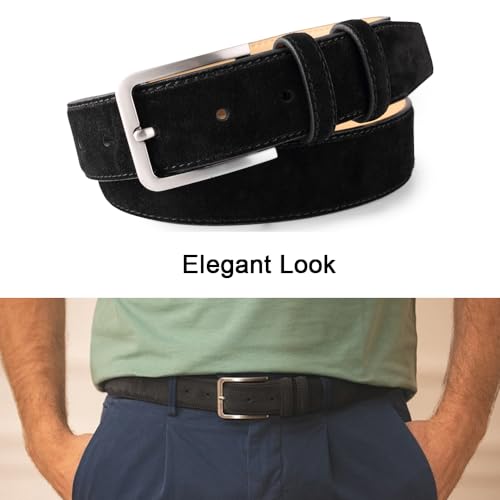 Image of Men's Belt Casual Genuine Leather Suede Belts for Men 1 3 /8 inch Wide Elegant Golf Dress Belt