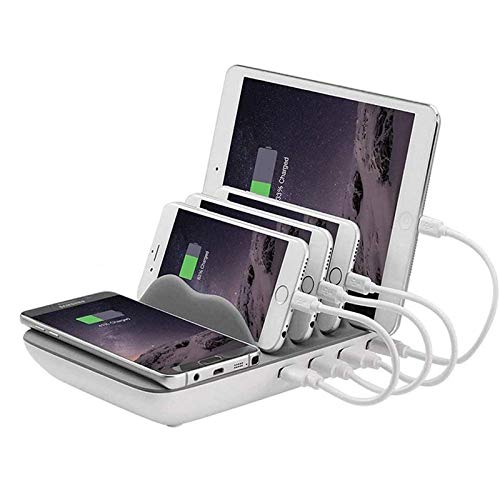 USB-Ladestation Multi Charging Dock Organizer mit 4 USB-Anschlüssen und kabelloser QI-Ladeplatte 2.4A Universal-Schnellladegerät für