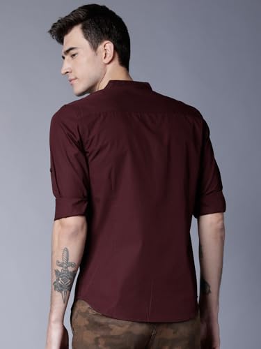 Image of Highlander Men's Slim Fit Casual Shirts | Solid | Long Sleeves | Mandarin Collar | Casual Shirts for Men