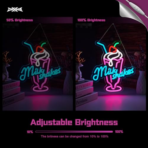Image of Milk Shakes Neon Signs Ice Cream Neon Light Milk Tea LED Neon Light Milk USB Powered Dimmable(12.6x14.8 Inch)
