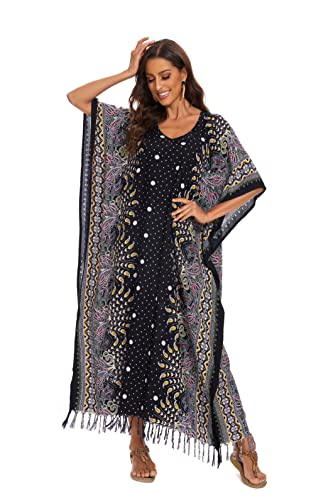 Image of Beautybatik Boho Flora Printed Women Plus Size Kaftan Kimono Loungewear Maxi Long Dress Size XL to 4X