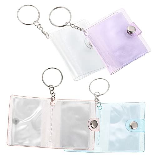 Happyyami 4pcs Mini Photo Album Keychain Portable Transparent Small Photo Holder with Button Closure for Wedding Graduation Travel More Lightweight and Craftsmanship