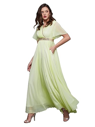 Image of Miss Chase Women's V-Neck Flared /Bell Sleeves Fit & Flare Maxi Dress