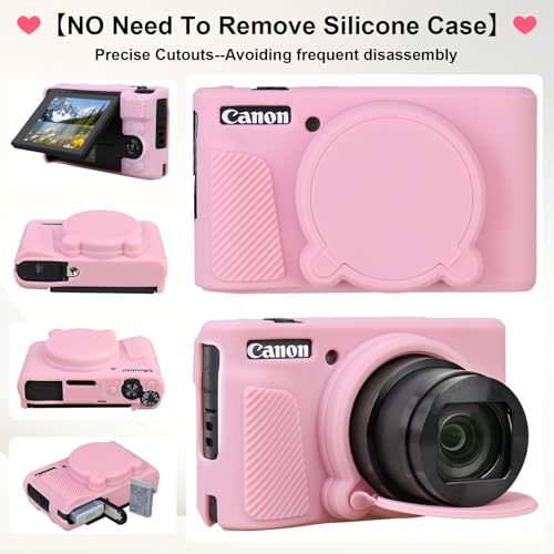 Image of Elonbo Camera Case for Canon PowerShot SX740 / SX730 Digital Camera, Canon SX740 / SX730 HS Hard Carrying Case + Soft Silicone Cover with Removable Lens Cover, Pink