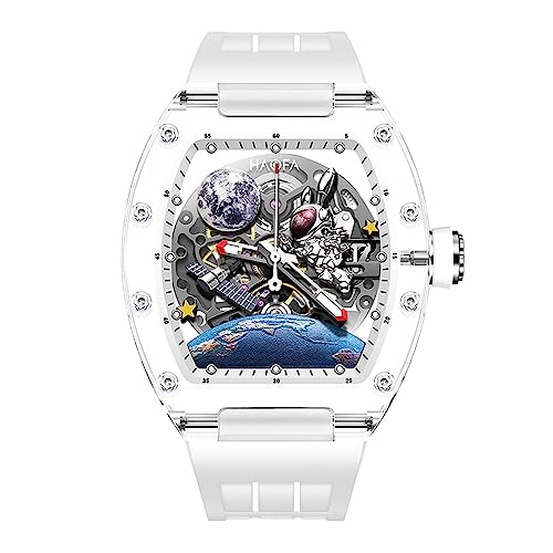 Haofa 腕時計メンズ スケルトン 水晶ガラスケース 機械式自動巻き パワーリザーブ 60時間 中空の文字盤 トノー型 夜光 防水 紳士 うで時計 男性プレゼント