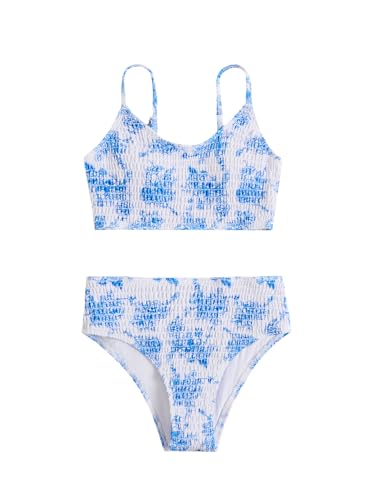 Image of SOLY HUX Girl's Floral Print Bikini Set Spaghetti Strap Smocked Bathing Suit Two Piece Swimsuit