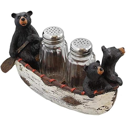 Old River Outdoors Three Black Bears Canoeing Salt & Pepper Set - Rustic Cabin Canoe Cub Decor Cover
