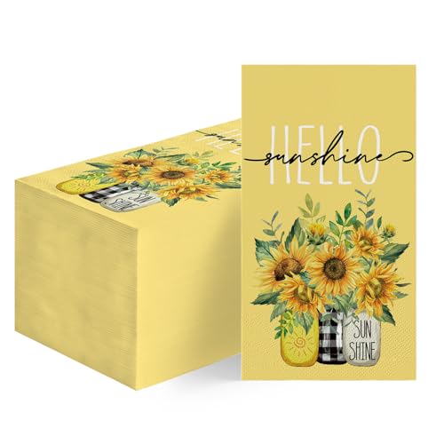 Horaldaily 100 Spring Summer Disposable Paper Decorative Guest Napkins Sunflower Hello Sunshine Hand Towel for Party Lunch Dinner Kitchen Bathroom