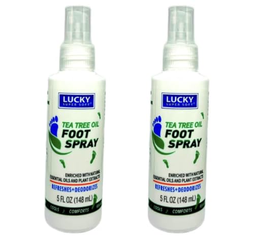 Lucky Super Soft Tea Tree Oil Foot Spray, Refreshes and Deodorizes, with Natural Essential Oils, 5 Fl Oz, Pack of 2