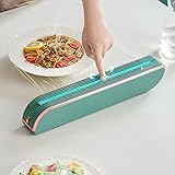 CONCEPTION : coupe-film alimentaire à lame coulissante bidirectionnelle, bouton magnétique en bas, lame de coupe, rainures réfléchies, très pratique, il suffit de faire glisser le film alimentaire pour terminer la coupe.