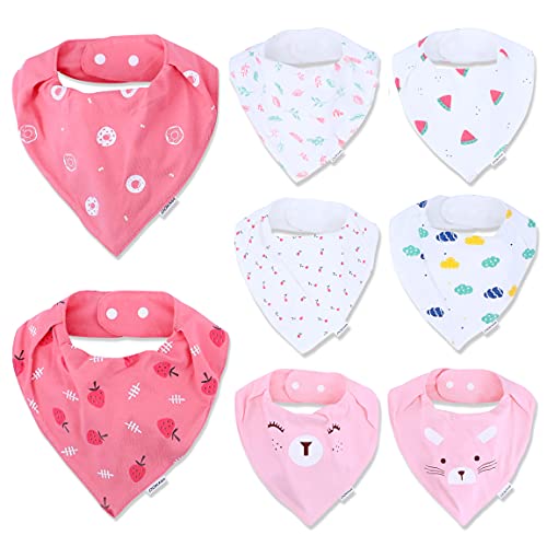 Image of DOKMA Set 8 Organic Cotton Baby Drool Bibs - Bandana Teething Bibs for Baby - Bandana Drool Bibs - Ultra Soft, No Scratch