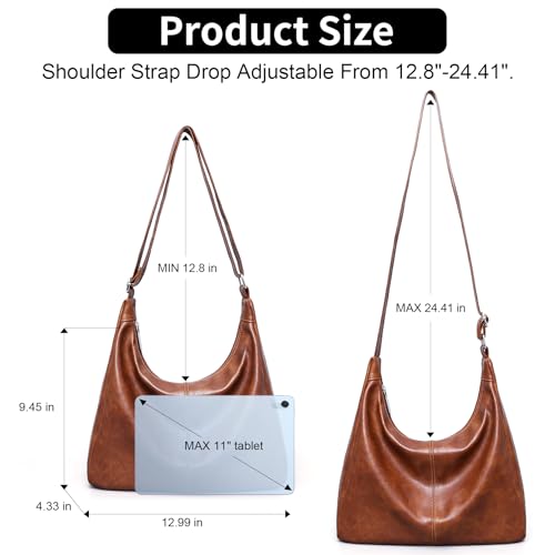 Image of Hobo Bags for Women Vegan Leather Purses Slouchy Shoulder Bag Tote | Trendy Crossbody Foldable Travel Vintage Ladies Everyday Purse, Adjustable Strap, 5 Pockets, 1 Built-in Key Leash