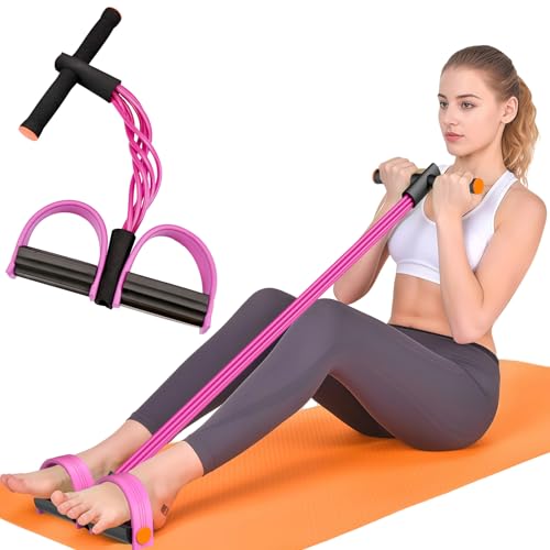 Image of Exercise Bands with Handles, 6-Tube Elastic Yoga Pedal Puller Resistance Band, Natural Rubber Stirrup Puller for Exercise, Multifunction Tension Ropes for Abdomen, Waist, Arm, Leg Stretching Training