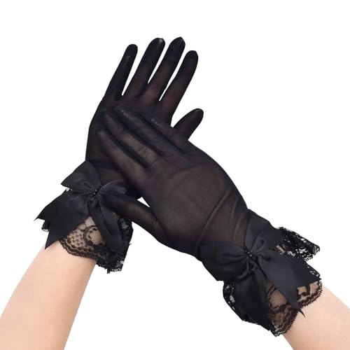 TeeYee Women's Short Lace Half Finger Lace Sunscreen Gloves Open Finger Etiquette Wedding Decoration Gloves2