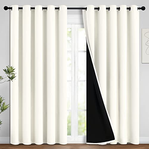 Image of Yakamok Full Blackout Curtains 84 Inches Long,Blackout Curtain Panels for Bedroom, 2 Thick Layers Grommet Top Thermal Insulated Drapes with Black Liner for Living Room(62Wx84L, Cream, 2 Panels)