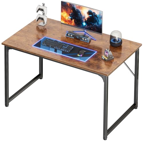 Image of PRAISUN 40 X 24 Inch Computer Desk with Deeper Desktop, Gaming Office Writing Work Desk for Home Office, Study, Bedroom, Work from Home, Metal Frame, Rustic Brown