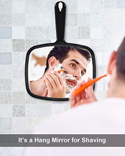 بروتيكل مراة يد كبيرة، مراة محمولة باليد لصالونات الحلاقة وتصفيف الشعر بمقبض (مربع اسود 26 سم × 19 سم)