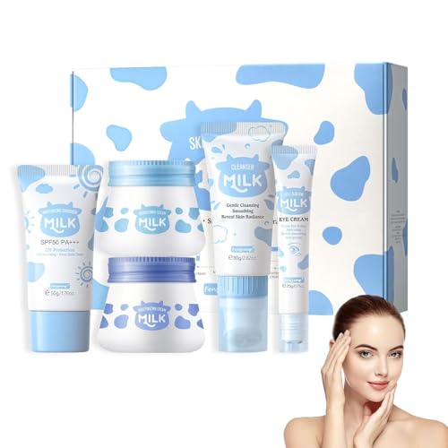 Fengyang® 5Pcs Set De Cuidado De La Piel Milk, Juego De Cuidado De La Piel, Set Regalo Cuidado De La Piel Mujer, Juegos De Regalo De Belleza Con Leche, Para Adolescentes Y Mujeres