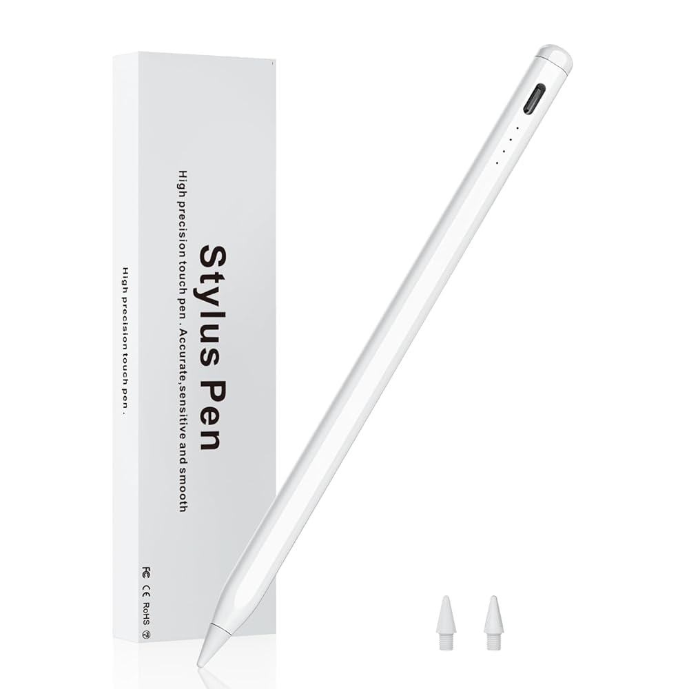 Stylus Pen for iPad with Palm Rejection, USB-C Fast Charge, Tilt Sensitivity Active Pencil Compatible with (2018-2025) Apple iPad Pro 11"/12.9", iPad Air 3/4/5, iPad 10/9/8/7/6, iPad mini 5/6 - White Snow White