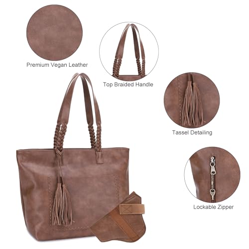 JESSIE&JAMES Helena CCW Tote Bag With Braided Top Handle and Tassels, Taupe by JESSIE & JAMES - Used condition - Image 5