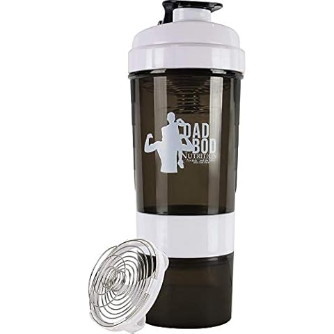 Dad Bod Nutrition Funny Protein Shaker Water Bottle 3 Part With Storage White Trim for Protein Powder Mixer Cup Cover