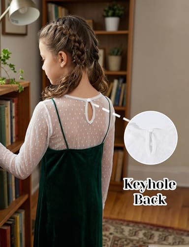 Image of Noomelfish Girls Lace Layering Tops Sheer Mesh Tee Shirts Blouse (5-12 Years)