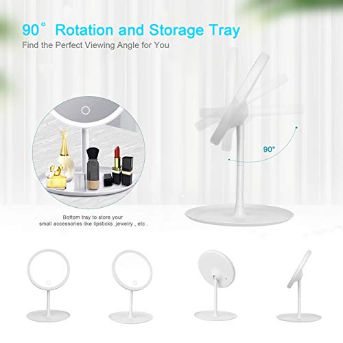 Espelho de maquiagem redondo recarregável com interruptor de tela de luz L-ED Espelho de maquiagem d