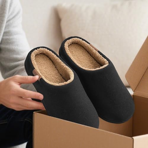 Image of VeraCosy Men's Wool Felt Slippers with Comfy Fuzzy Faux Sherpa Slip-on Memory Foam for Indoor House