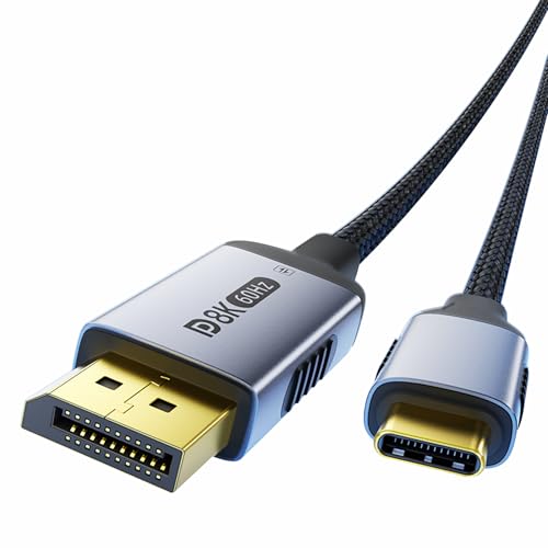 DiamondTiger Bidirectional USB-C to DisplayPort 1.4 Cable 8K@60Hz 4K@240Hz, 6.6FT DP to USB C Thunderbolt 4 Cord,Aluminum Case Nylon Braided, Compatible with iPhone 16 Pro Max, MacBook Pro/Air, iPad