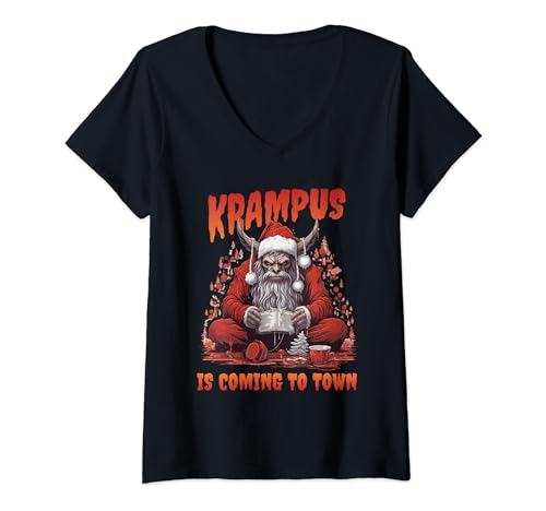 Funny Krampus Santa Horror Goth Christmas Pjs Pijamas de tela Camiseta Cuello V